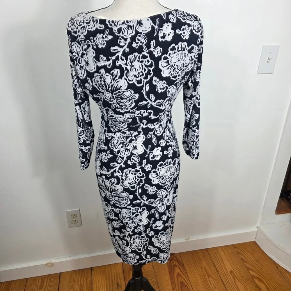 Lauren Ralph Lauren Womens Navy White Floral Print Sheath Dress‎ Size 8
